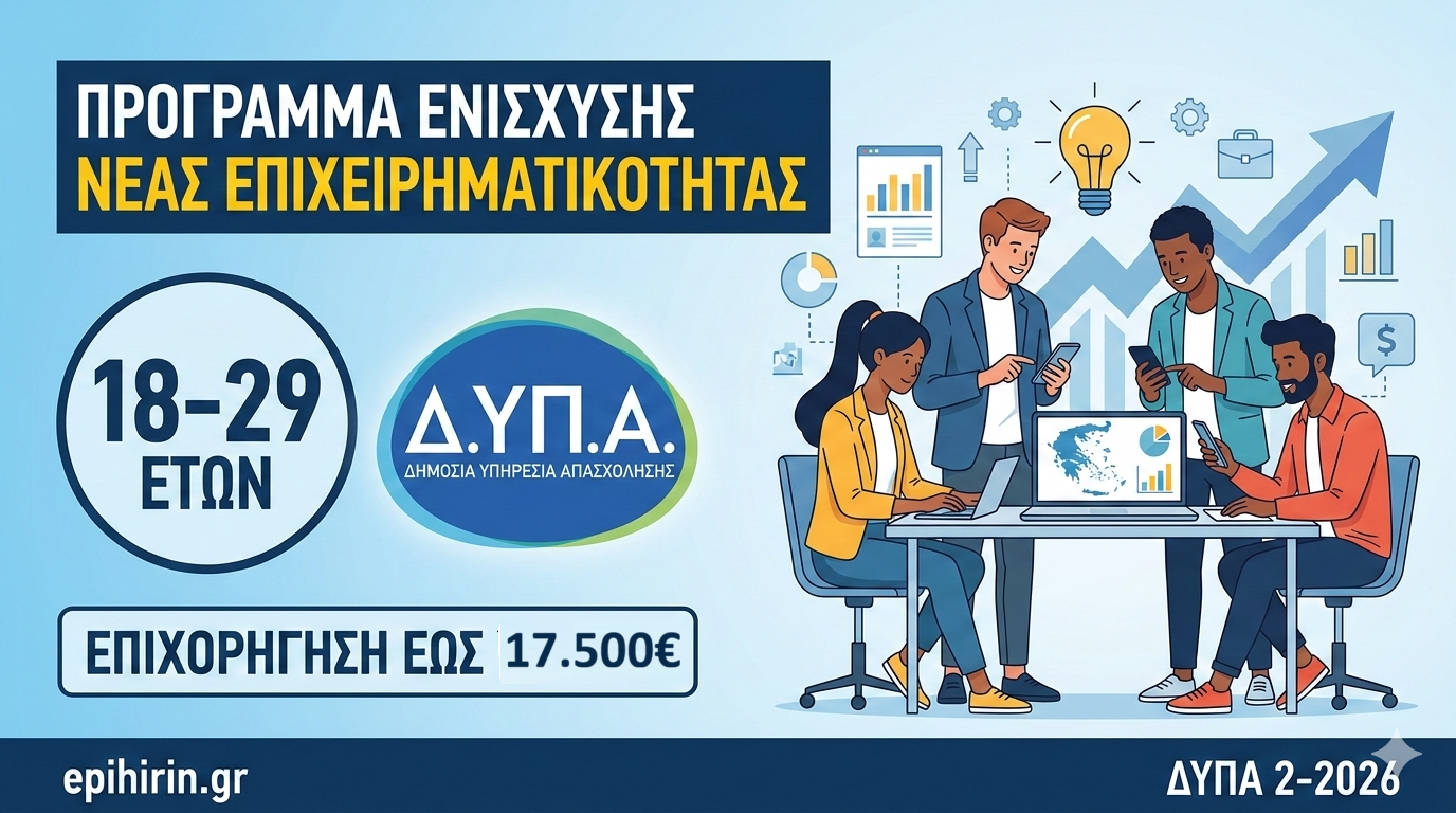 Πρόγραμμα ενίσχυσης νέας επιχειρηματικότητας 18–29 ετών με επιχορήγηση 17.500€ - Έμφαση στις γυναίκες και στην ψηφιακή & πράσινη οικονομία